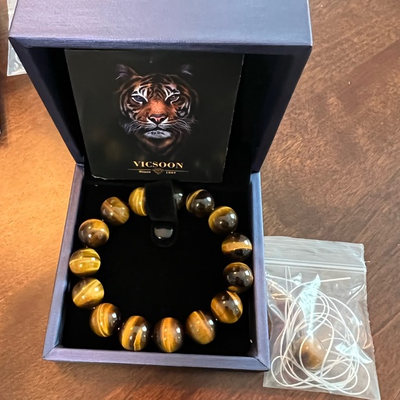 Natural Yellow Tiger's Eye Bracelet 12mm or 14mm - Picture 8 of 8